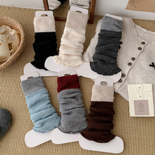 女士袜子秋冬新品日系学院风简约配小皮鞋拼色针织竖条堆堆袜套女