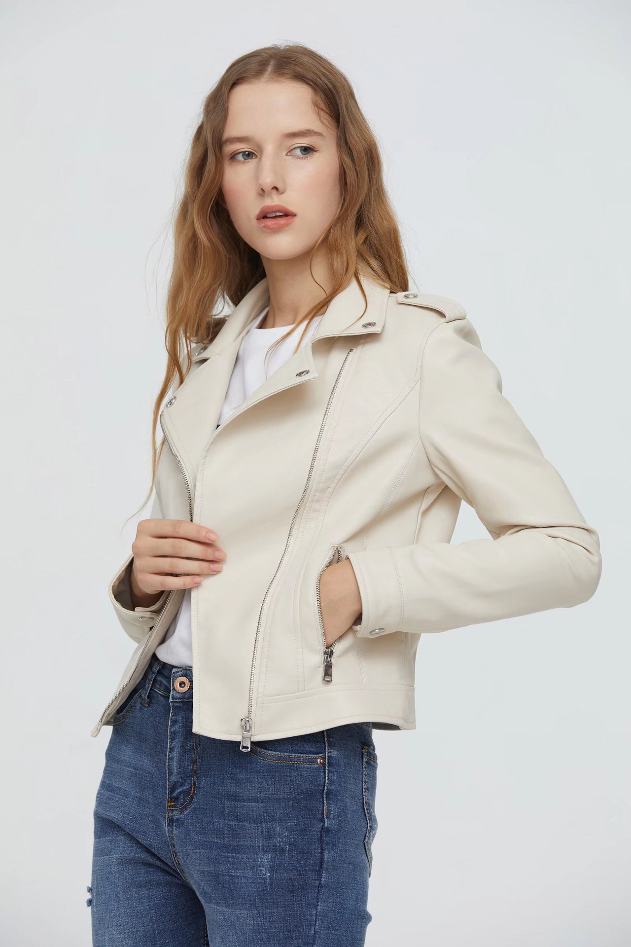 autumn lapel PU leather short zipper jacket nihaostyles wholesale clothing NSAM82976