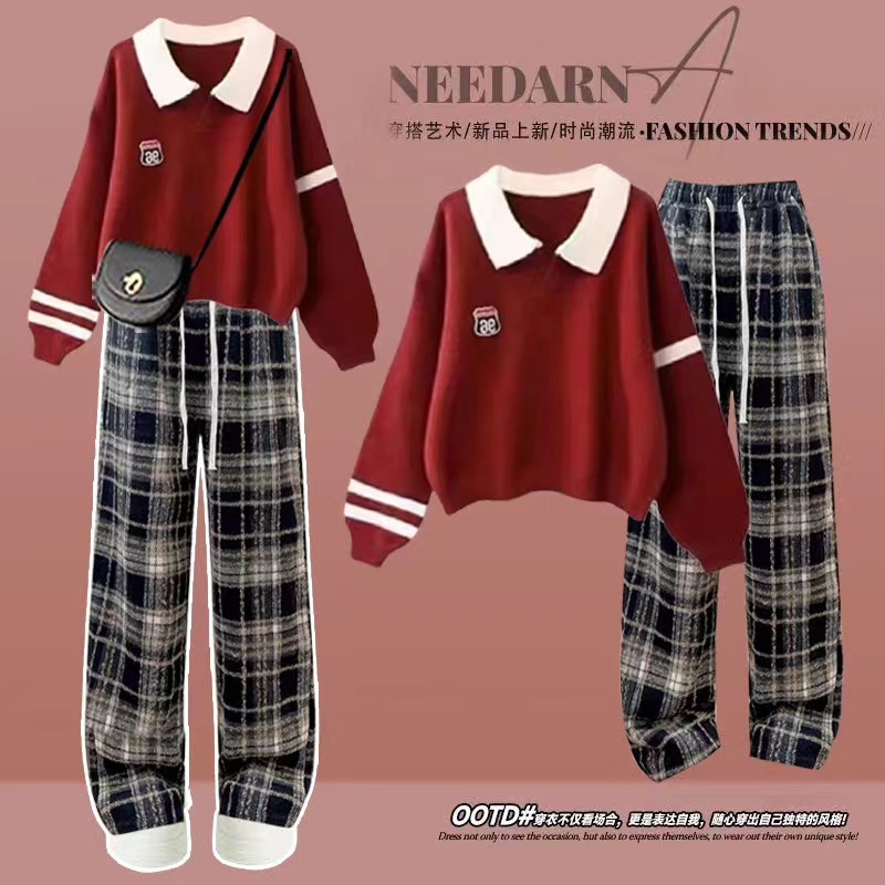 Red navy blue Pair Pants (fleece-lined)