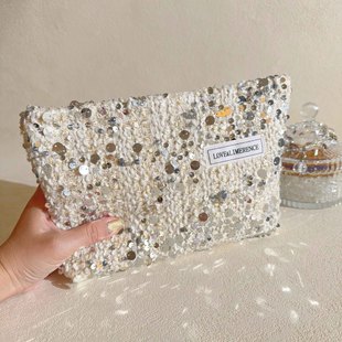 Ins Small Fragrant Style High Beauty Value Niche Cosmetic Bag Portable Carry-on Large Capacity Lipstick Change Storage Bag