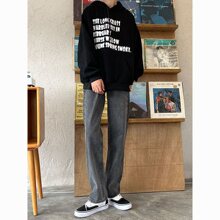 春季垂感烟灰色做旧牛仔裤男直筒休闲宽松港风阔腿裤子男ins潮流