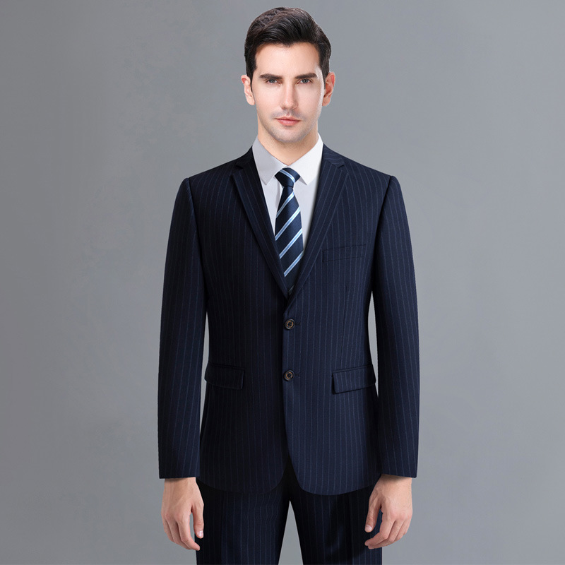 High-grade striped suit suit men's business professional wool formal wear mid-split all-match white collar sales work clothes