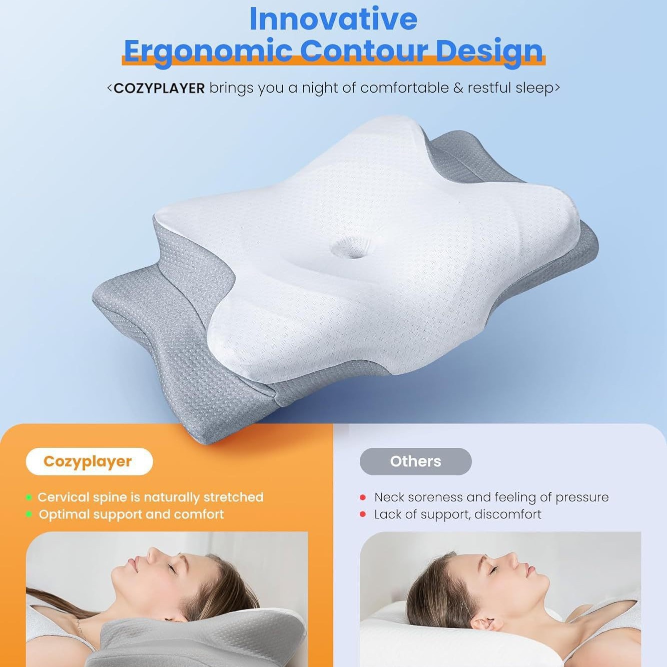 almohada de forma especial de mariposa amazónica para proteger la columna vertebral cervical, almohada de algodón de memoria de rebote lento para dormir profundamente, almohada de espina cervical para aliviar la presión