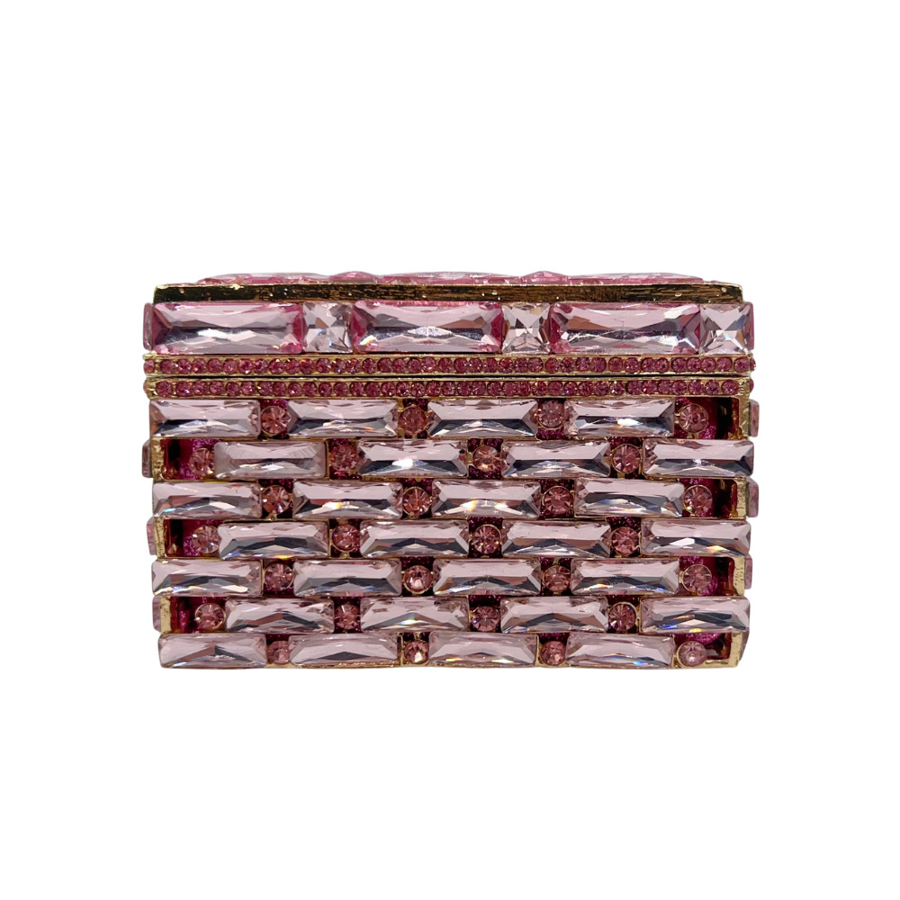 Túi clutch nữ hộp vuông nhỏ cầm tay dự tiệc đính đá — màu hồng chi tiết 3
