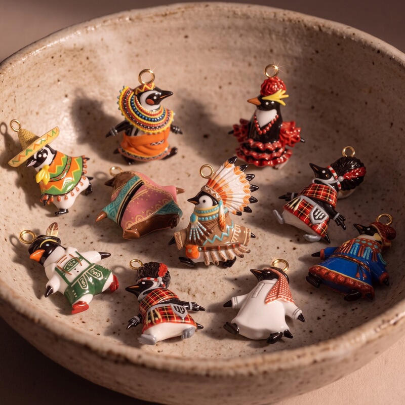 National costumes of various countries penguin pendant, oil dripping, three-dimensional cartoon, ethnic style, DIY necklace, bracelet, jewelry accessories