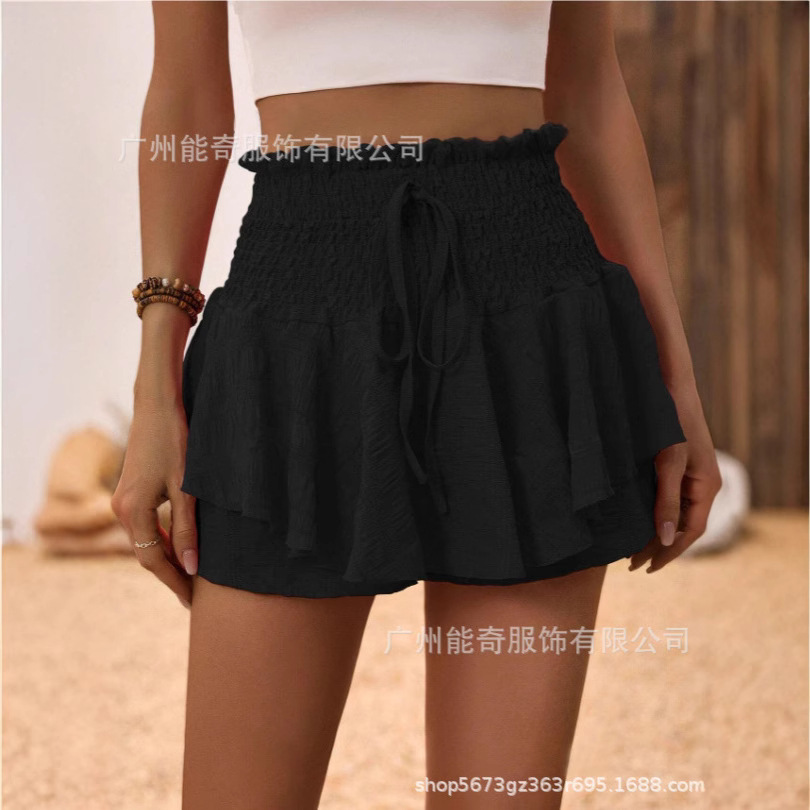 欧美跨境短袖女装短裤亚马逊速卖通TEMU2025春夏新款皱褶高腰