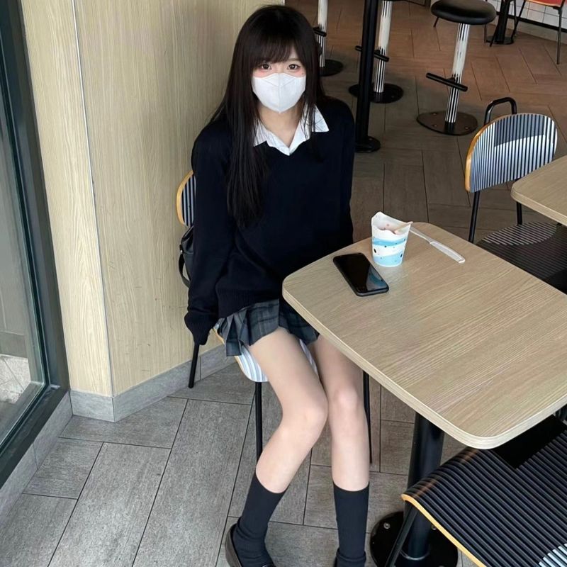 学院风秋冬新款制服毛衣套头领长袖百搭少女美拉德叠穿针织衫|undefined