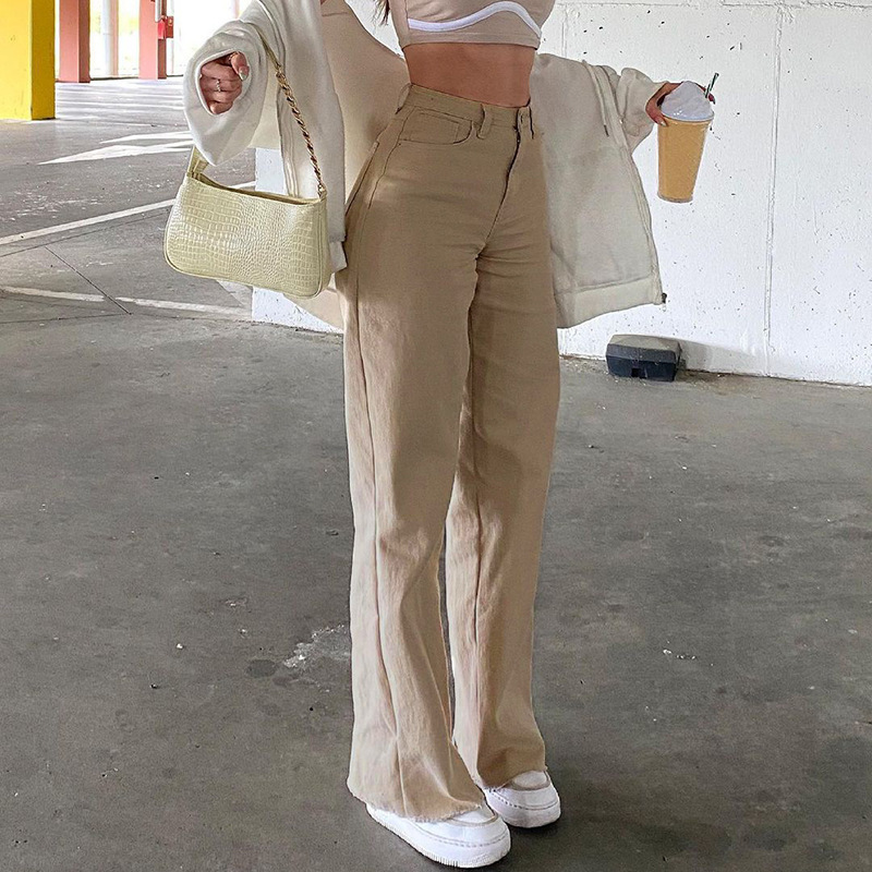 European and American Style 2022 New Solid Color Jeans Women's Pendant Loose Slimming High Waist Straight Pants Women's Casual Trousers European and American Style 2022 New Solid Color Jeans Women's Pendant Loose Slimming High Waist Straight Pants Women's Casual Trousers