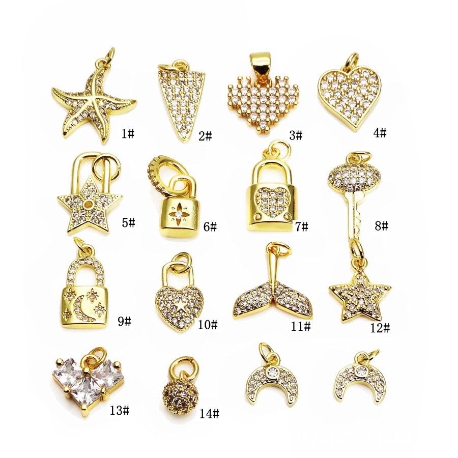 2g Weight Pendant Jewelry Making Type Zircon Inlay Material 1 Piece Copper Zircon Star Heart Shape Fish Tail Pendant