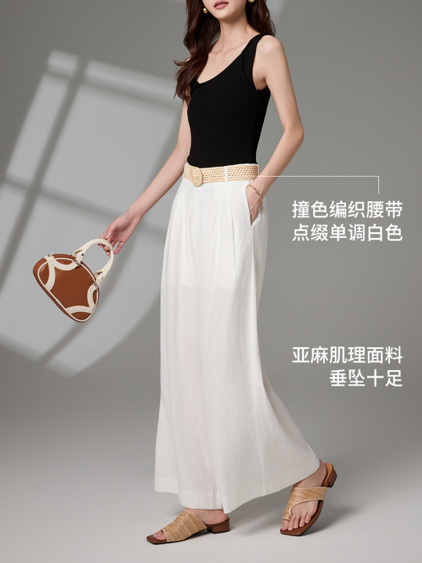 [Yunchang] リネン混紡ワイドレッグパンツ女性の夏薄い 2025 新しいルーズカジュアルパンツロングパンツ卸売|undefined