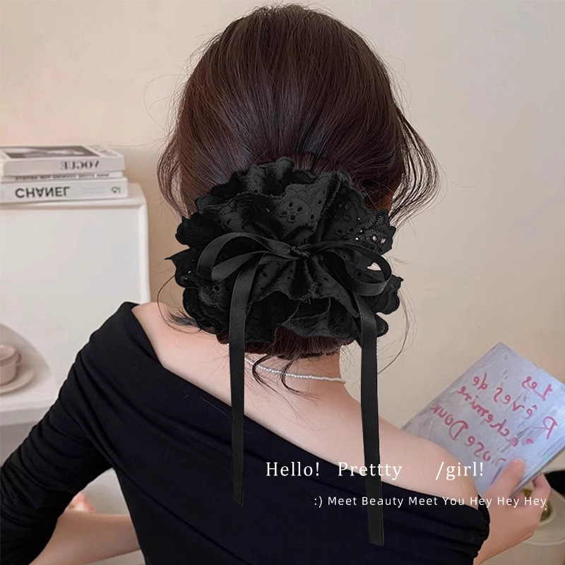 Corbata de pelo de intestino de lunares de crema grande coreana, gomas de goma de cola de caballo suaves para mujer, accesorios para el cabello de bola, accesorios para el cabello, cuerda para la cabeza