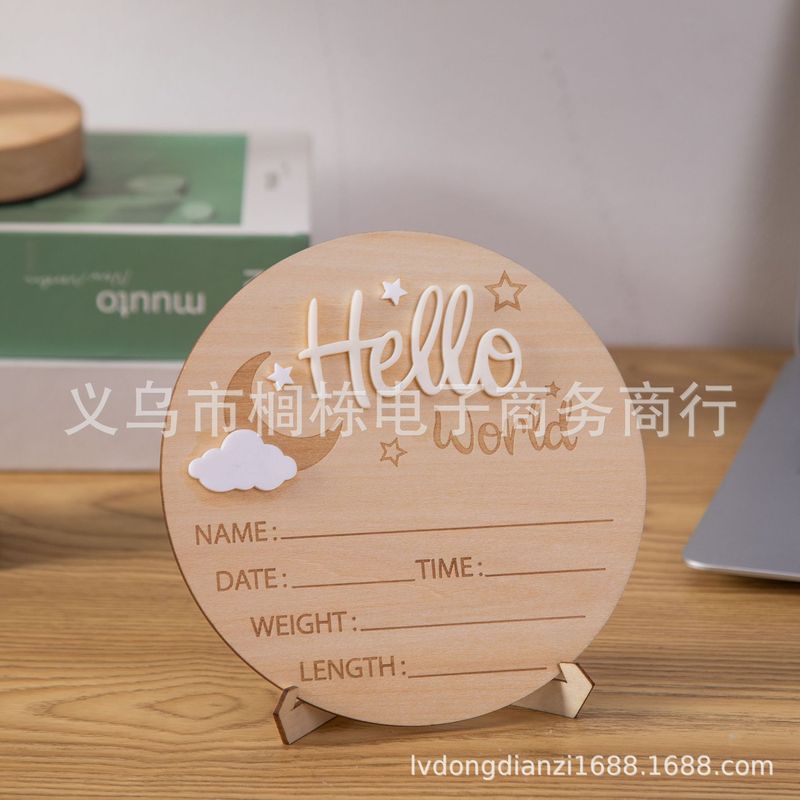 Hello World 出生お知らせボード ベビーフォトプロップス ウッドチップ ベビーマンス マイルストーン ウッドチップ|undefined