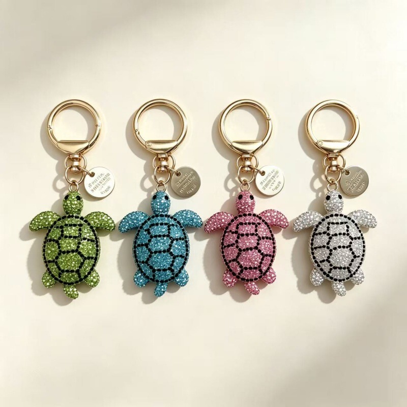 European and American cross-border cartoon marine life turtle keychain with rhinestones, fashionable bag pendant wholesale