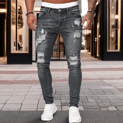 Trendy ripped jeans for men, new style skinny pants, tailored cross-border European and American products exclusively available on Wish and AliExpress