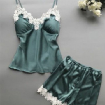 European and American sleepwear lace two-piece set silk-like home wear set for plus-size girls, summer loose fit