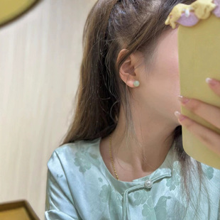 Jin Yutang Xinjiang Hotan Jade Ice Bottom Sunny Water Earrings 18k Gold Inlay Size 10mm