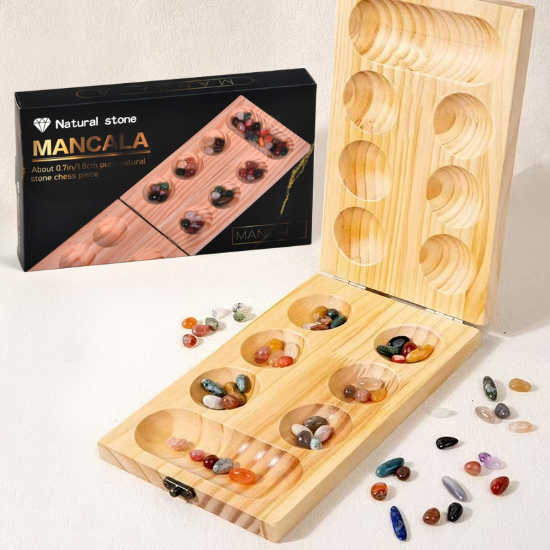 Juego de mesa Mancala con piezas de ajedrez de madera y piedras preciosas, juguete educativo para el pensamiento espacial, ajedrez africano, juego creativo de mesa.