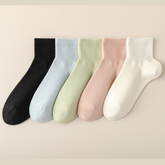 短筒襪子女夏季純色百搭簡約學院風透氣糖果色薄款中筒女襪批發