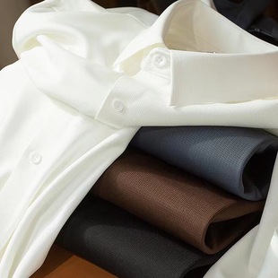 HCF light luxury autumn thin waffle seamless adhesive white shirt men's long sleeve slim fit casual shirt men