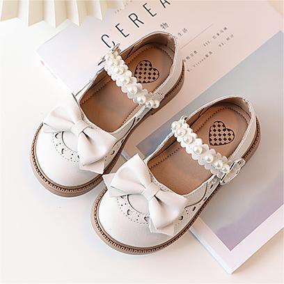 Children's Leather Shoes 2024 Spring New Girls Princess Shoes Fashion Bow Pearl Single Shoes Girls Shoes Cross-Border