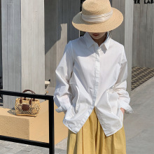 【定制】衬衫女2025春季新款高支纯棉经典蓝白条纹中长款通勤职场