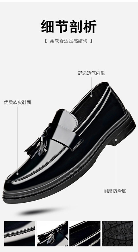 Giày da nam tráng gương kiểu lười tăng chiều cao, gót vuông 3–5 cm — BK-6 đen chi tiết 8