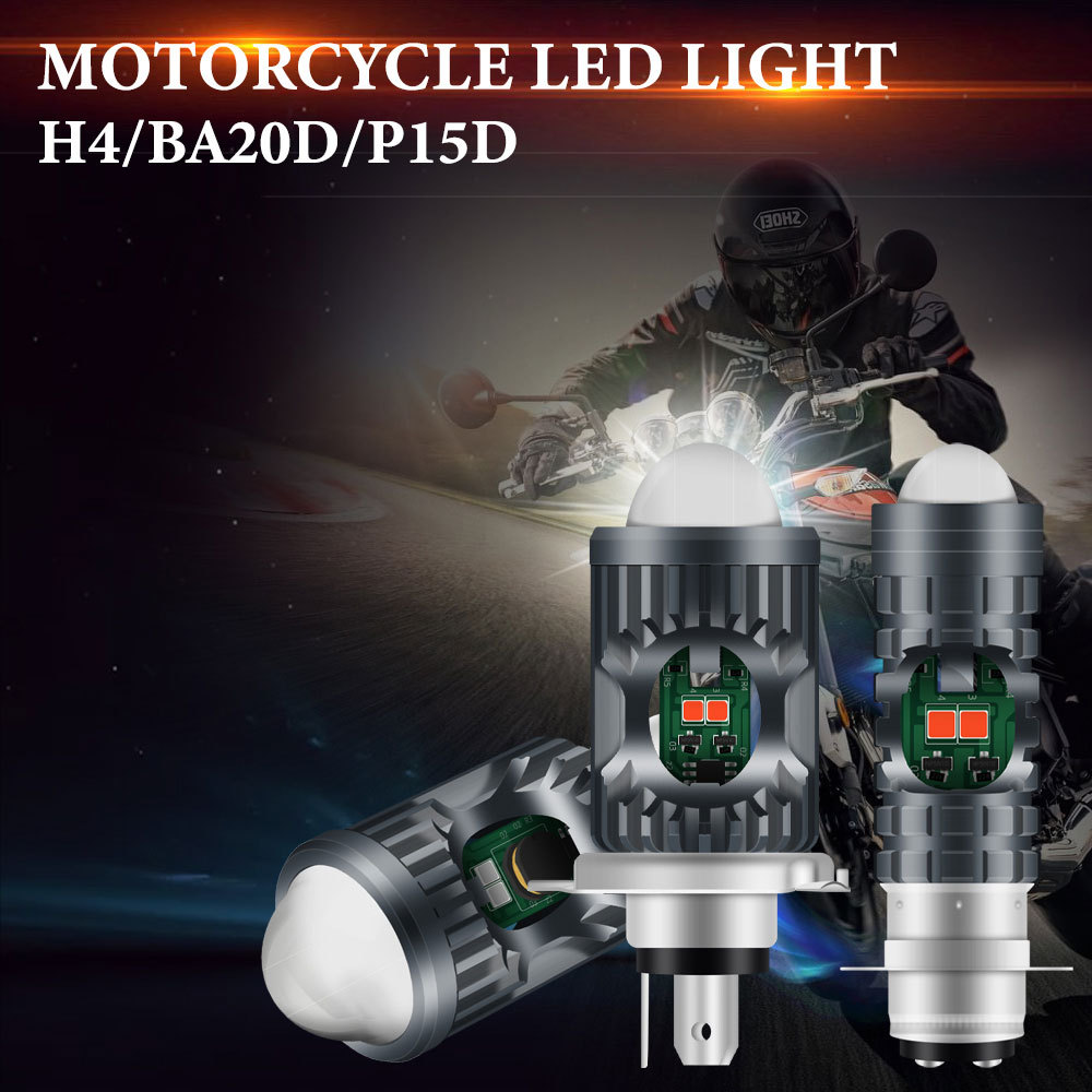 Cross-Border Motorcycle Modified Headlight Ba20D H4 P15D White-Yellow High and Low Beam Red-Blue Warning Fisheye Spotlight