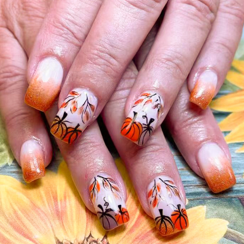 Autumn and Winter Halloween Pumpkin Wear Armor Golden Leaves Nail Patch Ins Explosions Nail Patch 24 suit in stock