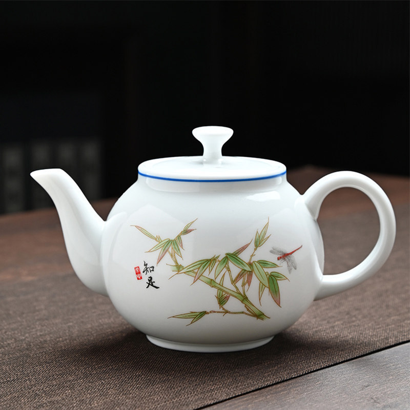 Dehua White Porcelain Teapot Single Pot for Brewing Tea, High-End Ceramic Kung Fu Ice-Type Jade Tea Set Accessories for the Living Room