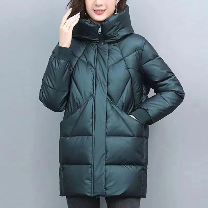 Hooded Cotton Coat for Women, Mid-Length, 2025 Winter Fashion New Thickened Cotton Jacket, Plus Size Korean Style Warm Cotton Outerwear Hooded Cotton Coat for Women, Mid-Length, 2025 Winter Fashion New Thickened Cotton Jacket, Plus Size Korean Style Warm Cotton Outerwear