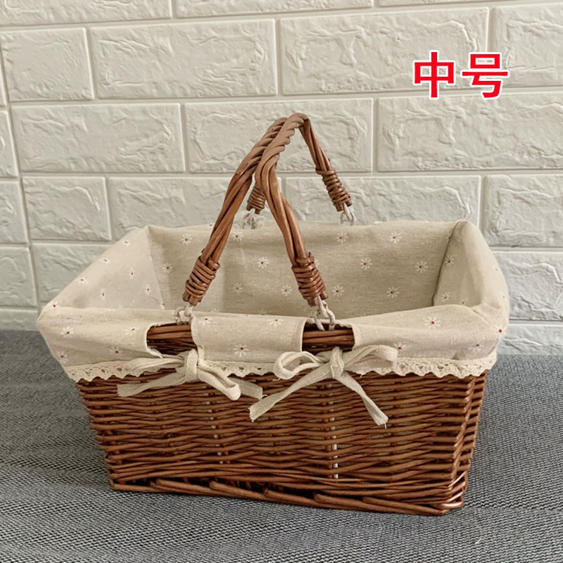 Корзина из ротанга для хранения цветов, корзина для покупок, корзина из ротанга, объёмная корзина зеленая для пикника