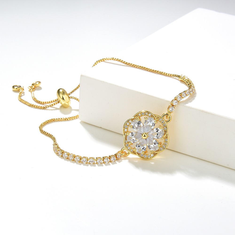 simple style Flower copper gold plated Inlaid Crystal Bracelet