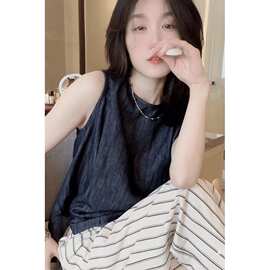 纯棉开叉新款时尚无袖衬衫女小清新外穿爆款衬衣夏季外搭甜辣上衣