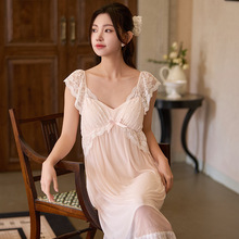 薄款公主法式吊带带胸垫性感夏纯甜美蕾丝女轻透莫代尔睡裙吊带裙