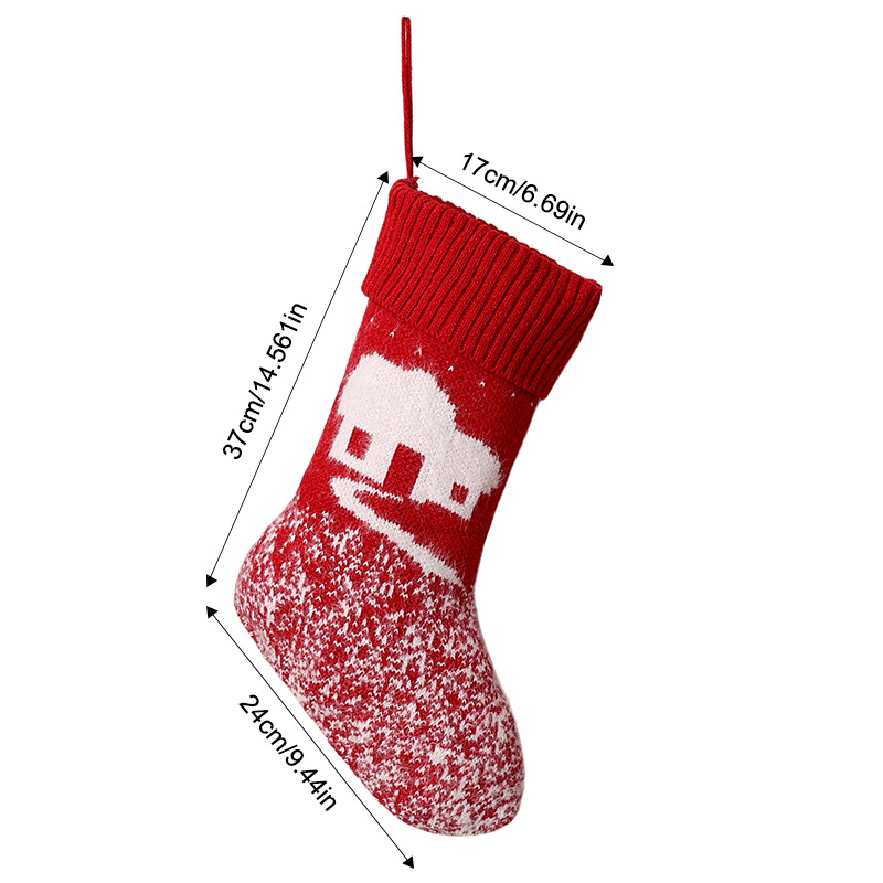 Red and White Wool Knitted Christmas Stocking Cottage