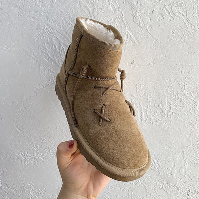加绒保暖雪地靴女2021冬季新款加厚面包鞋平底厚底套脚短筒棉靴潮|ms