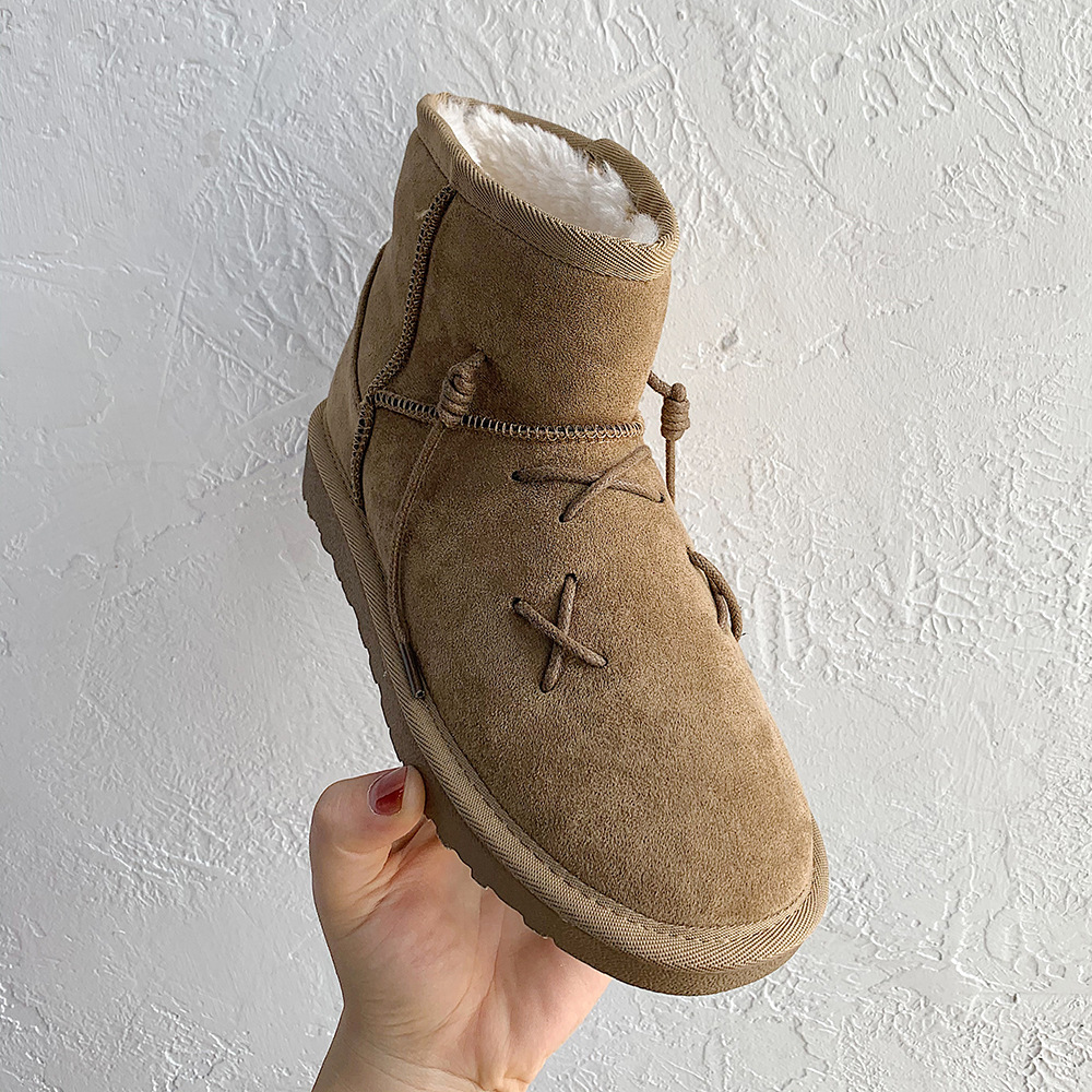 加绒保暖雪地靴女2021冬季新款加厚面包鞋平底厚底套脚短筒棉靴潮|ms