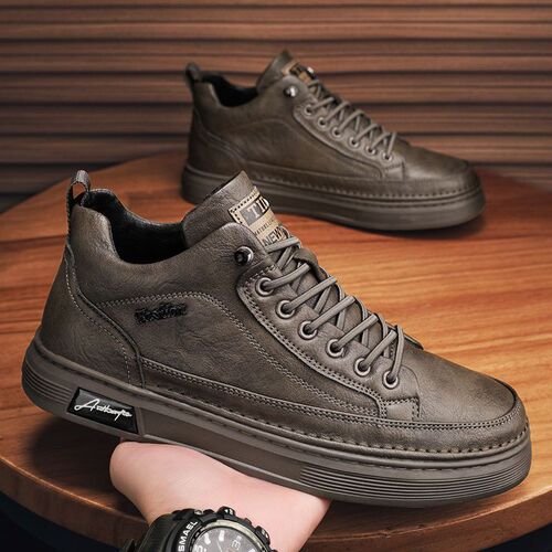 Spring Men's Breathable Waterproof Chef Shoes Men's Trendy Versatile Black Leather Shoes Athletic Casual Platform Shoes Men