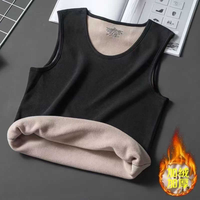 Men's Thermal Cotton Vest for Autumn and Winter, Thickened Sleeveless Thermal Undershirt with Fleece Lining