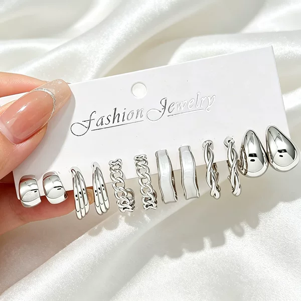 Cross-Border Hot-Selling Metal Earring Set, Personalized Twist Circle Earrings for Women, Light Luxury, High-End Feel, Versatile, In-Stock Wholesale