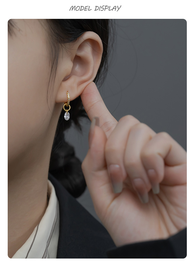 1 Piece 1 Pair 4.9*12.9mm 925 Sterling Silver Zircon 18K Gold Plated Oval Water Droplets Heart Shape Pendant Hook Earring Findings Earring Findings display picture 1