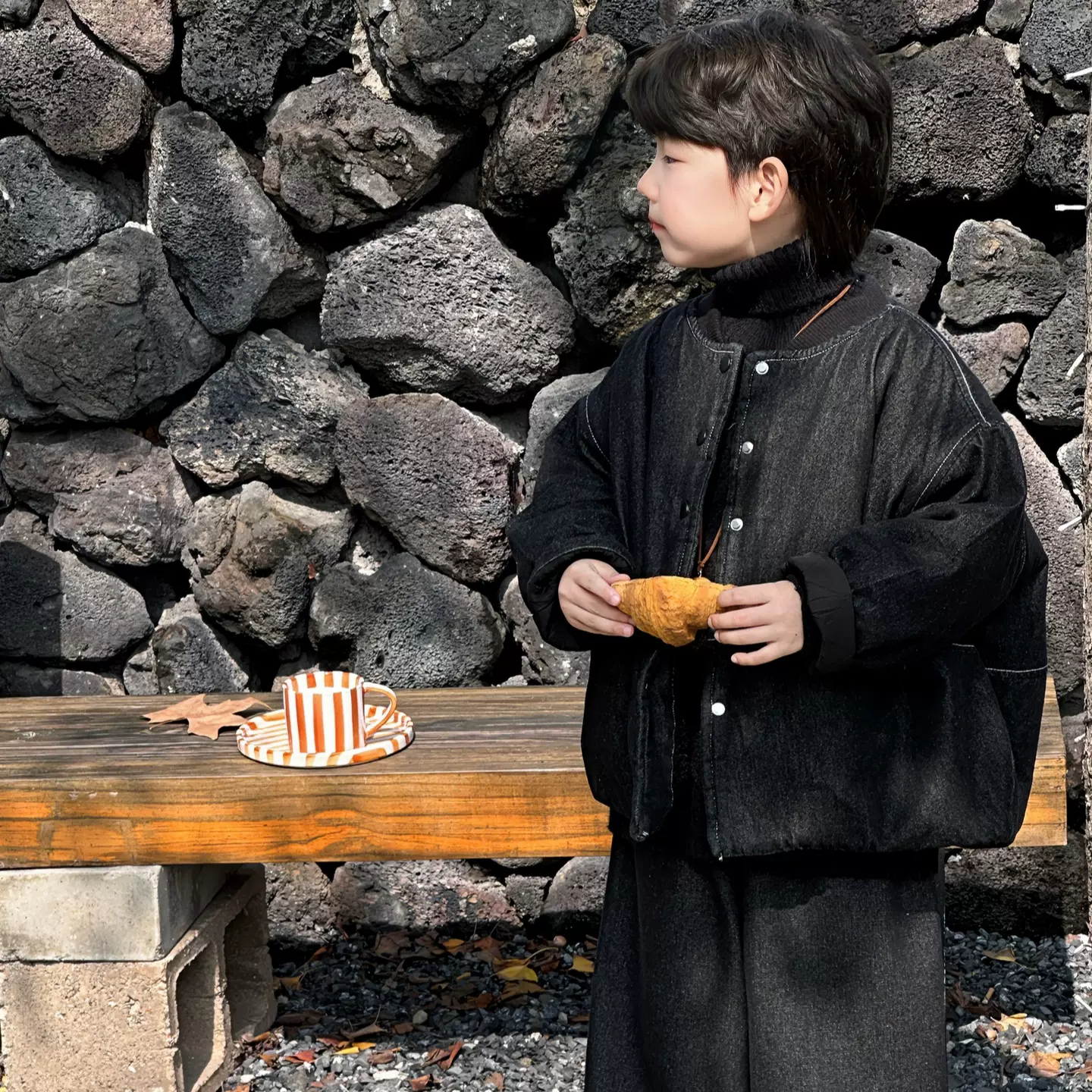 泰如2024冬季新款儿童搭复古牛仔加厚外套男童韩版加绒保暖棉衣潮