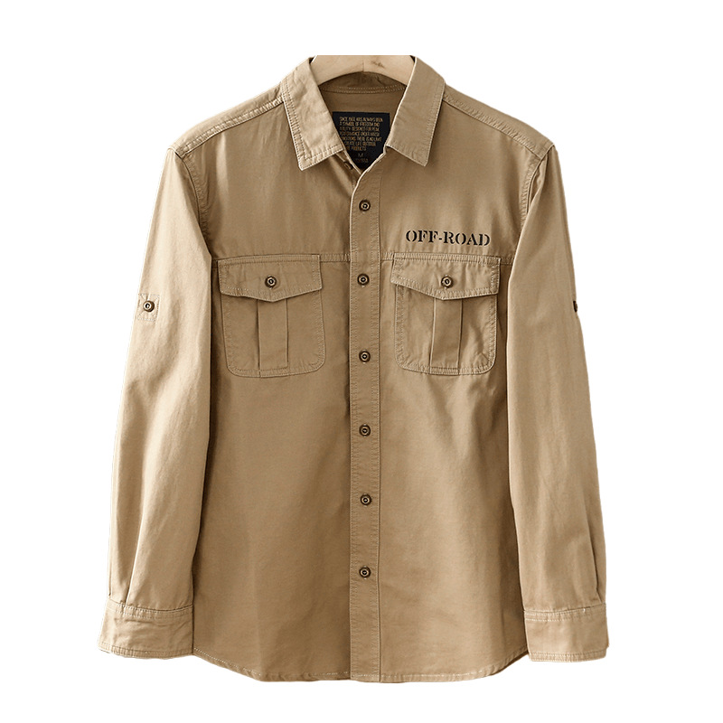 Primavera japonesa vintage camisa de trabajo de hombre camisa de manga larga casual de moda suelta chaqueta de hombre