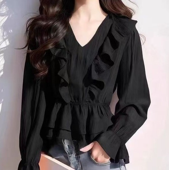 Spring black shiffon elegant shirt