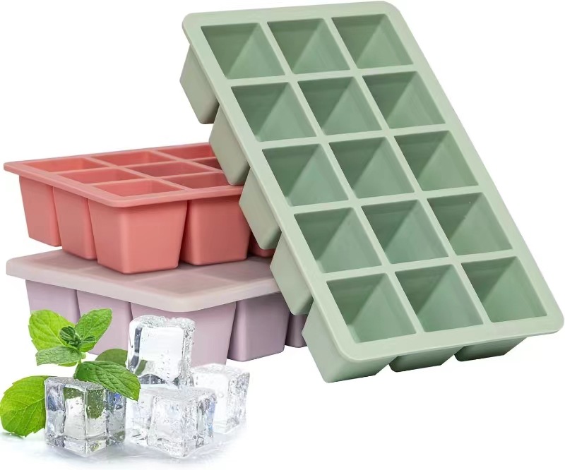 Neue Silikon-Eiswürfelform 15er Silikon-Eiswürfelform große quadratische Form mit Deckel großer Unterteiler Eiswürfelform Eisbox Fabrik Originalware sofort verfügbar