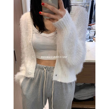 韩国东大门正品代购23秋季新款时尚水貂绒针织开衫单排扣毛衣外套