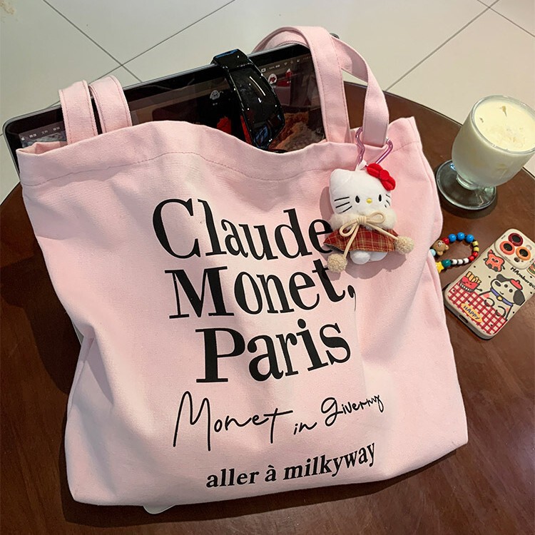 South Korea Simple Letter Pink Canvas Bag Women's 2025 New Fashion Tote Bag Large Capacity Commuter Shoulder Bag South Korea Simple Letter Pink Canvas Bag Women's 2025 New Fashion Tote Bag Large Capacity Commuter Shoulder Bag