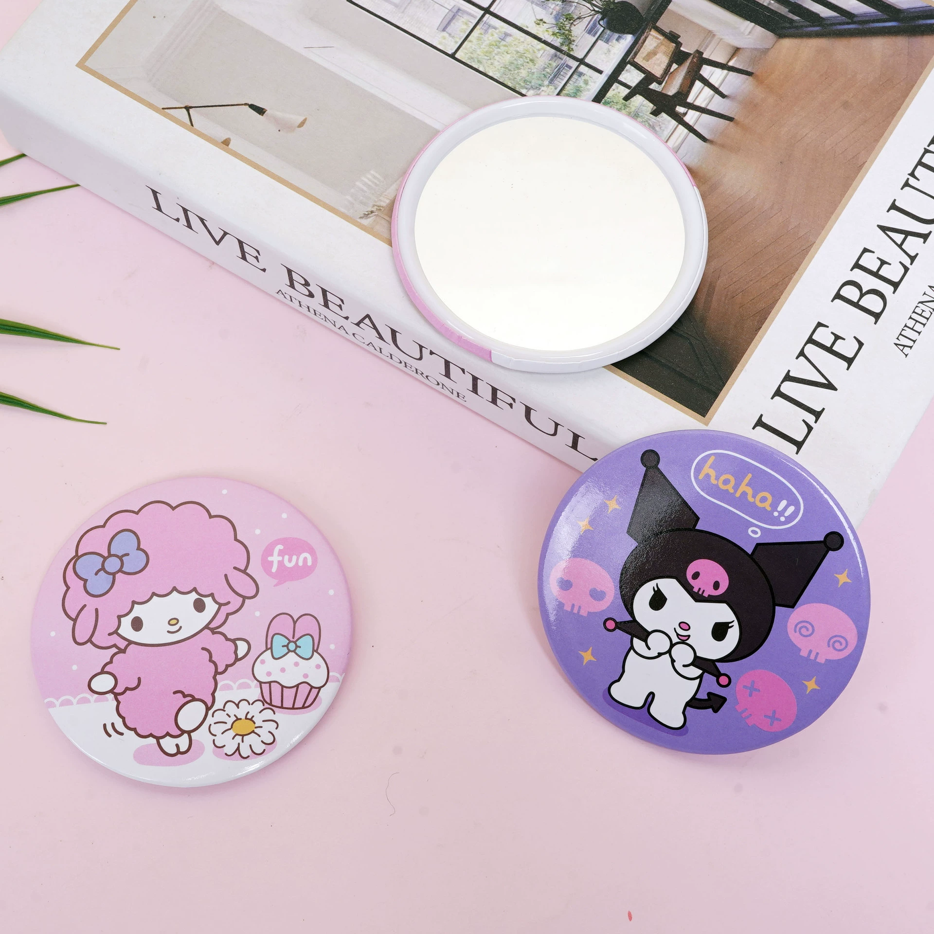 Новый мини-круглое карманное зеркальце Sanrio YJ-014, портативное косметическое зеркало для студентов
