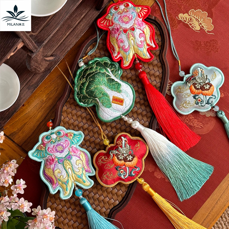 Año del Caballo chino tela bordada trilla bolsa de flores de Año Nuevo decoración de barril de flores de Año Nuevo colgante de maceta colgante bolsa de bendición