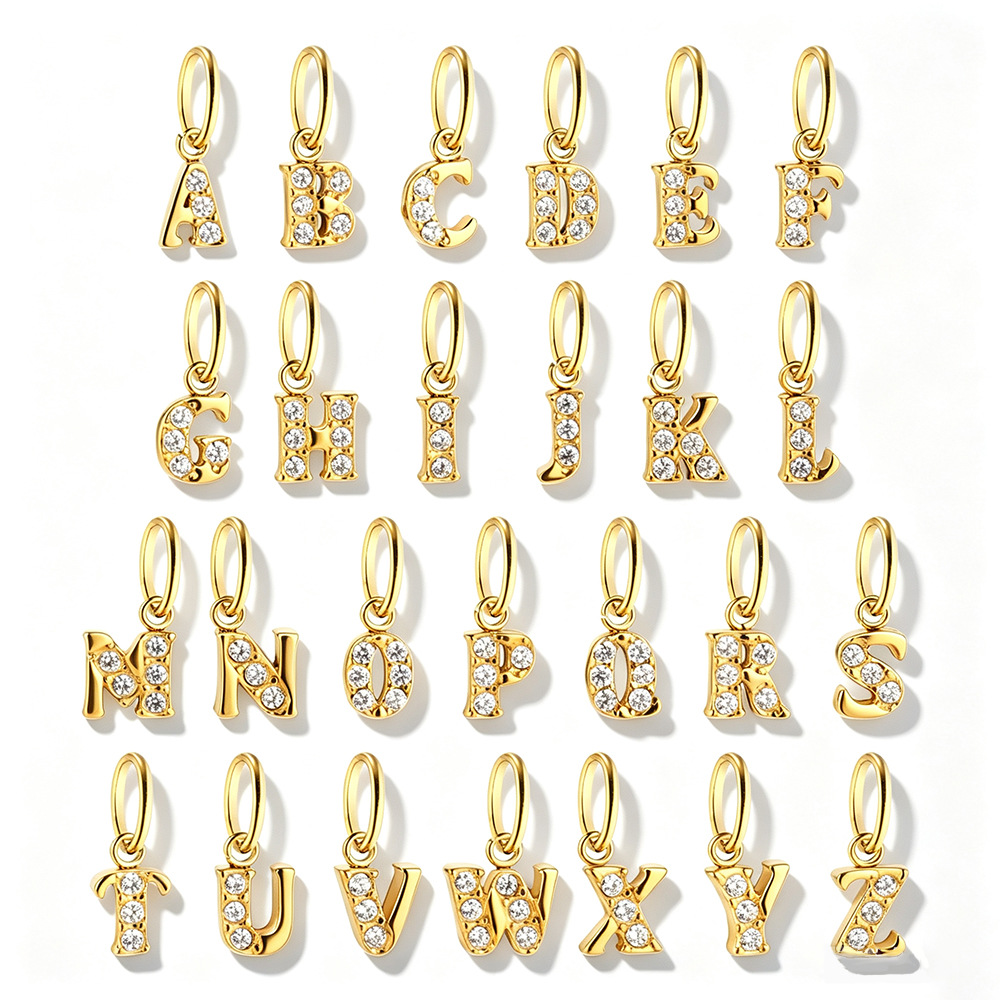 New hot-selling stainless steel letter zircon pendants DIY necklace and earring accessories 26 English letter pendants A-Z